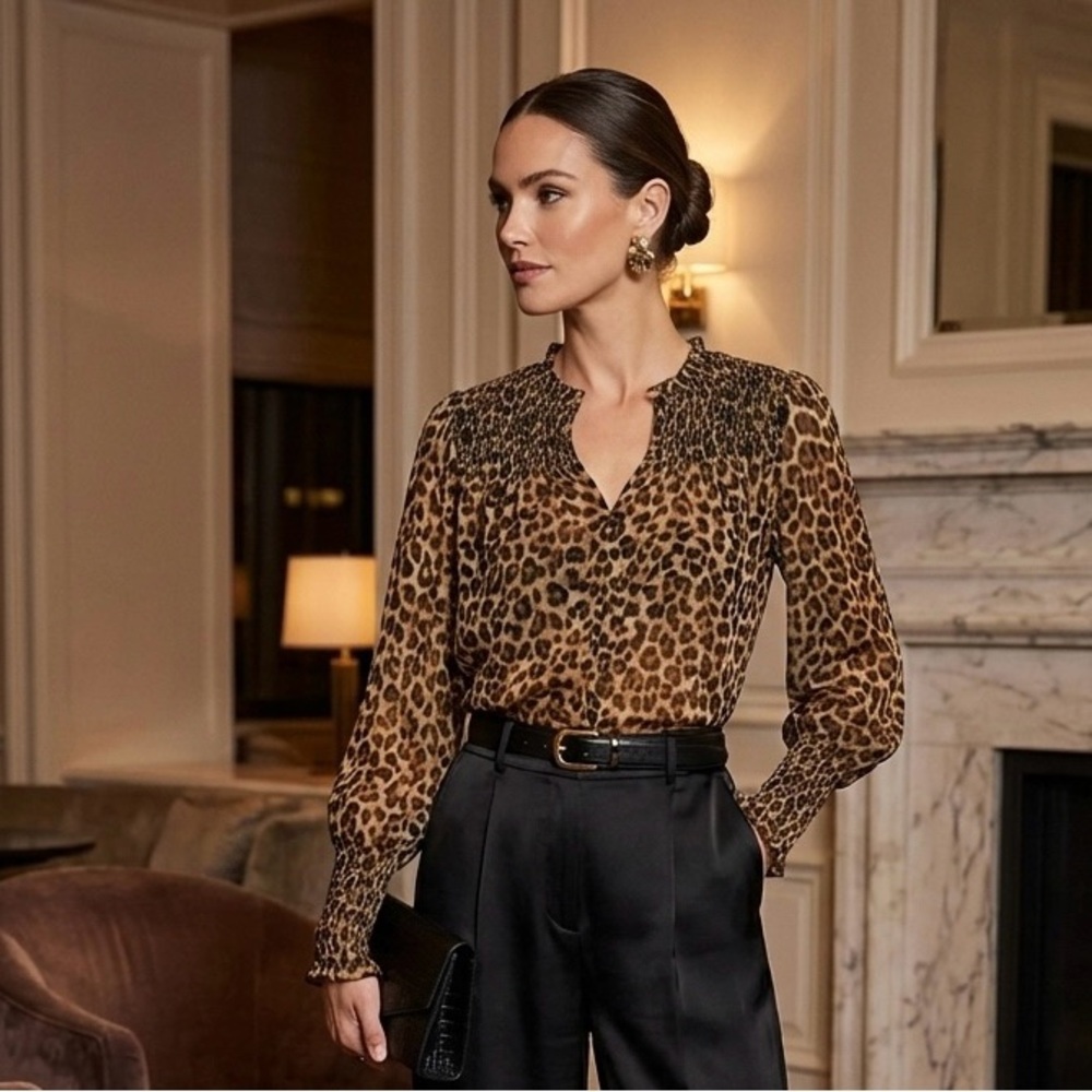 Veronica Beard Brown Leopard Print Blouse